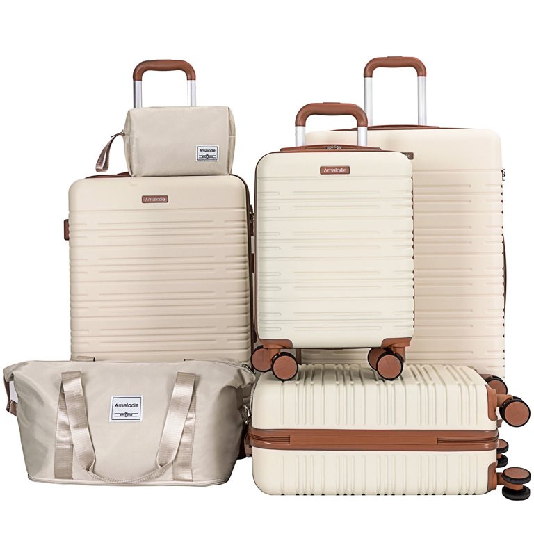 Amalodie Luggage 6-Piece  Hard Shell Rolling Travel Suitcase with TSA Lock, Beige - Walmart.com | Walmart (US)