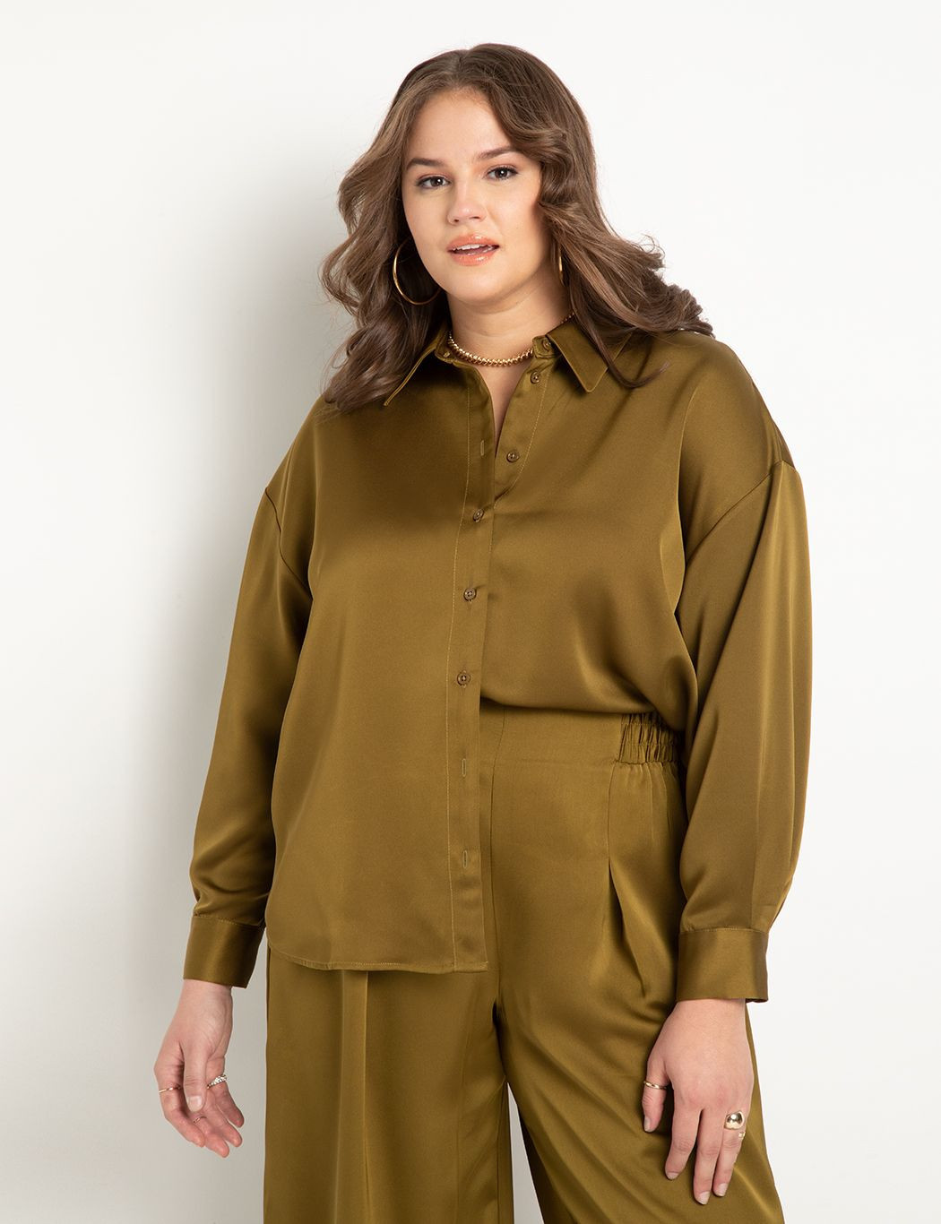 Satin Button Up Blouse | Eloquii