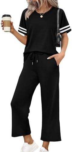 WIHOLL Two Piece Sets for Women Summer Outfits Lounge Sets Short Sleeve Tops Wide Leg Pants Vacat... | Amazon (US)