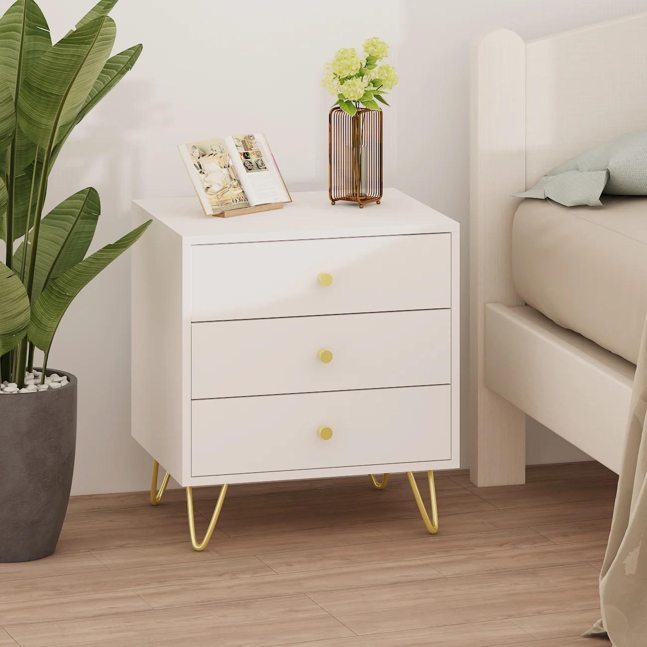 Modern Nightstand with 3 Drawer, Elegant Bedside Night Stand, End Side Table for Bedroom, Living ... | Walmart (US)