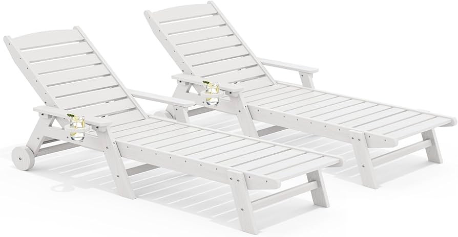 SERWALL Patio Chaise Lounge Chair Set of 2, 78'' Long 5-Positions Adjustable HDPE Outdoor Lounger... | Amazon (US)