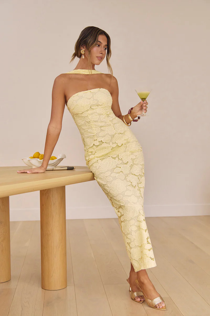 In Orbit Halter Maxi Dress Yellow | Fortunate One