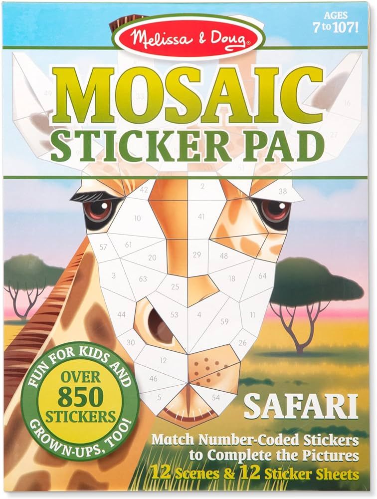 Melissa & Doug Mosaic Sticker Pad Safari Animals (12 Color Scenes to Complete with 850+ Stickers) | Amazon (US)