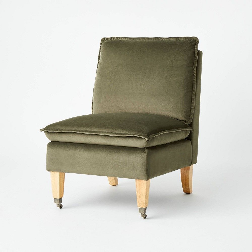 Talbert Pillow Top Slipper Chair with Casters Olive Green Velvet (KD) - Threshold™ designed with Stu | Target
