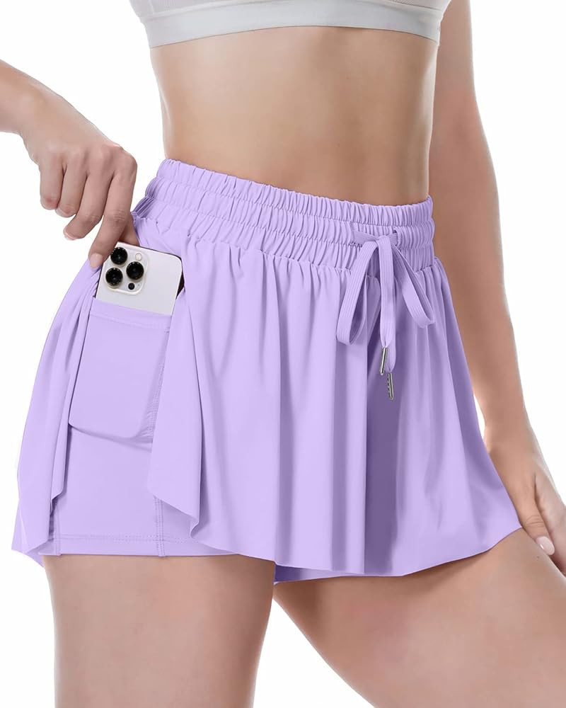 Flowy Shorts, 2 in 1 Butterfly Shorts High Waisted Athletic Shorts for Women Workout Biker Runnin... | Amazon (US)