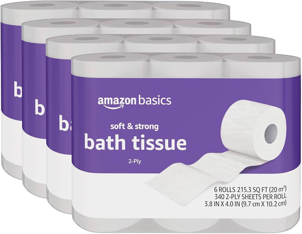 Amazon Basics Soft and Strong 2-Ply Toilet Paper, 24 Ultra Rolls = 96 Regular Rolls, Unscented, 3... | Amazon (US)