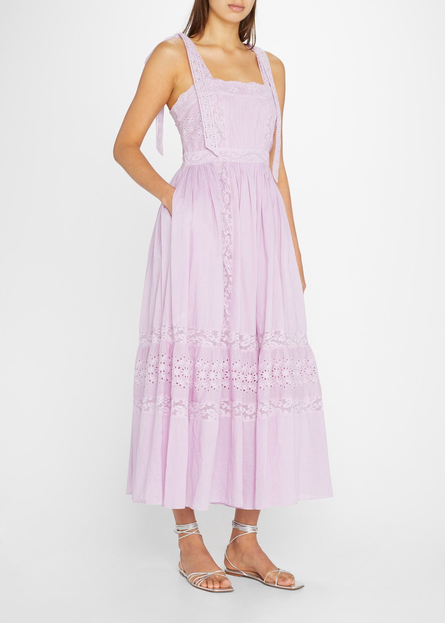 Ayala Ribbon-Tie Embroidered Lace Midi Dress | Bergdorf Goodman