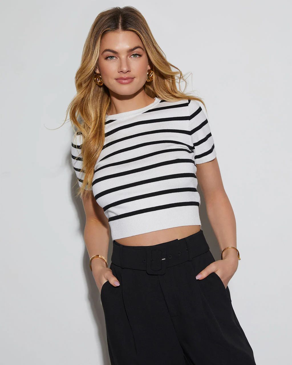 Ray Striped Crew Neck Crop Top | VICI Collection