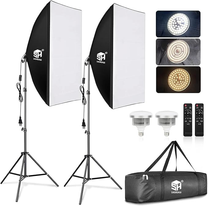 SH Softbox Lighting Kit Studio Lights LED Photography Lighting Equipment with 2 Remote Dimming 60... | Amazon (US)