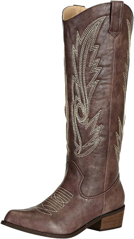 SheSole Women's Knee High Cowboy Boots Cowgirl Low Heel Tall Fashion Western Boots | Amazon (US)