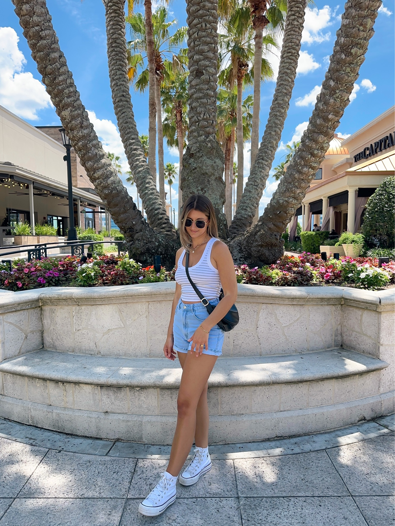 Casual summer outfit 
Shorts, bag, necklace code: XOKRISTINE 
CAKES code: KRISTINE10
wearing XS tank, US4 shorts 

Summer outfit, denim shorts, stripe tank, basics for summer, black crossbody bag, platform converse, shoes for summer, summer basics 

#LTKSeasonal #LTKstyletip #LTKsalealert