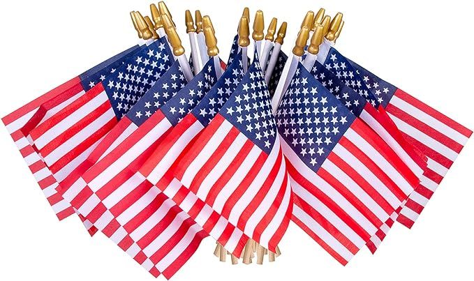 24 Pcs USA 4''x6'' Wooden Stick Flag,July 4th Decoration, Veteran Party, Mini American Stick Flag... | Amazon (US)