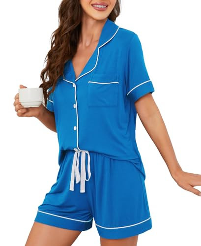 HNG Womens Pajamas Set Button Up Pajamas Bridesmaid Pajama Set Plus Size Lounge Sets | Amazon (US)