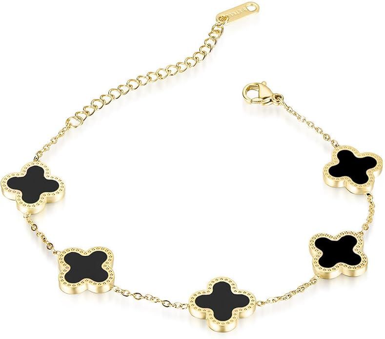 Gold Bracelets for Women, 18K Gold Plated Clover Bracelet for Women Lucky Four Leaf Link Bracelet... | Amazon (US)