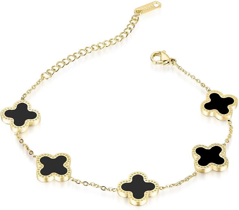 Gold Bracelets for Women, 18K Gold Plated Clover Bracelet for Women Lucky Four Leaf Link Bracelet... | Amazon (US)