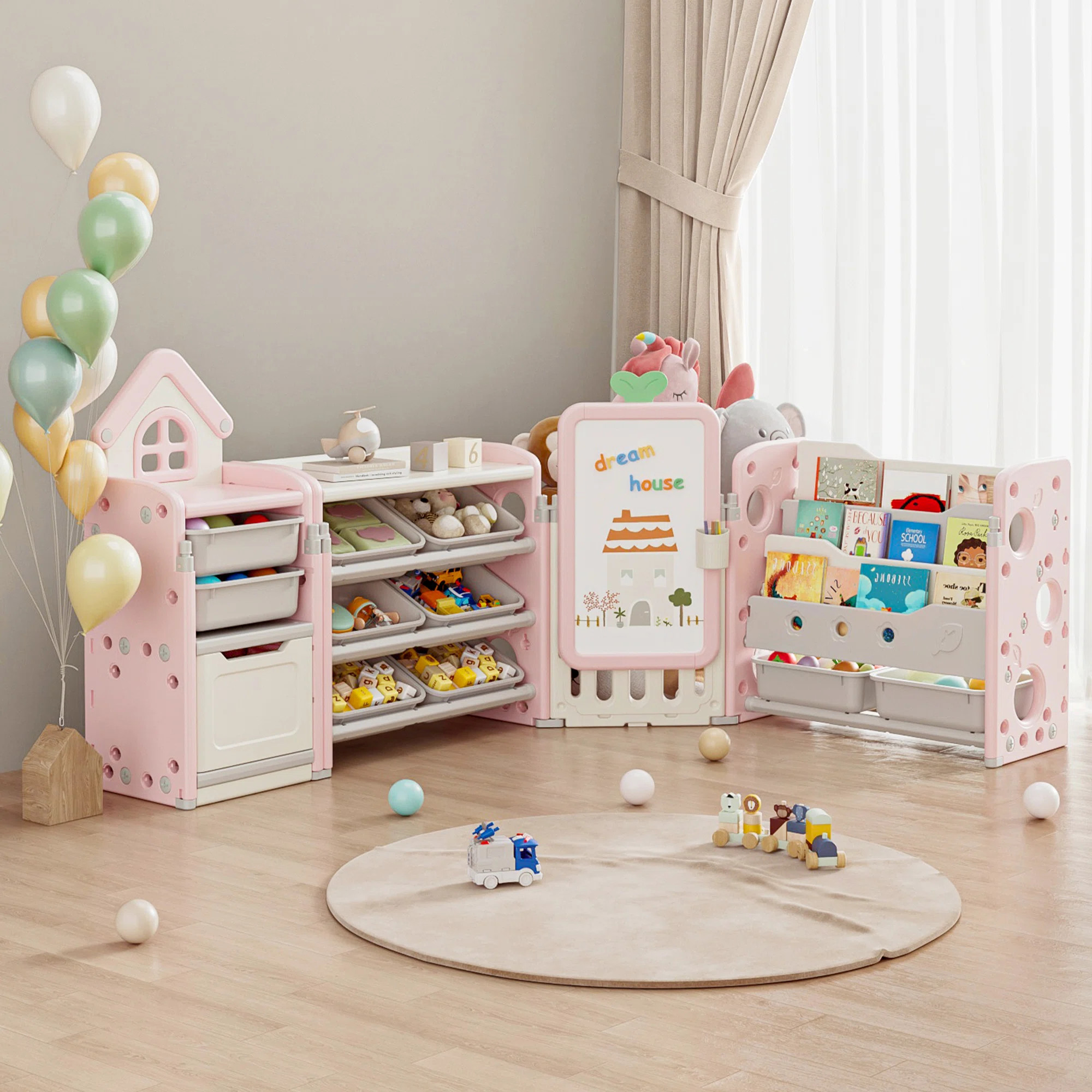 Foldable Kids Toy Storage Organizer ,With Removable Bins And 3-Tier Bookshelf For Kids Toy Storag... | Wayfair North America