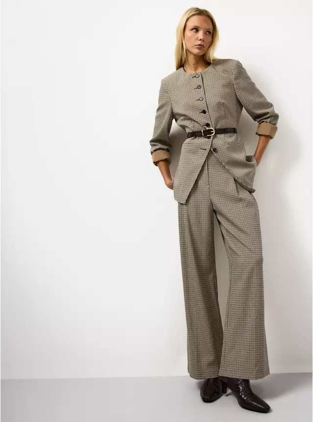 Brown Dogtooth Collarless Co-ord Blazer 18 | Tu Clothing