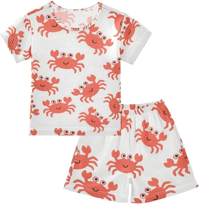 ALAZA Cartoon Red Crab on White Pajamas Set Short Sleeve Cotton Sleepwear Summer Pjs 2 Piece 5-14... | Amazon (US)
