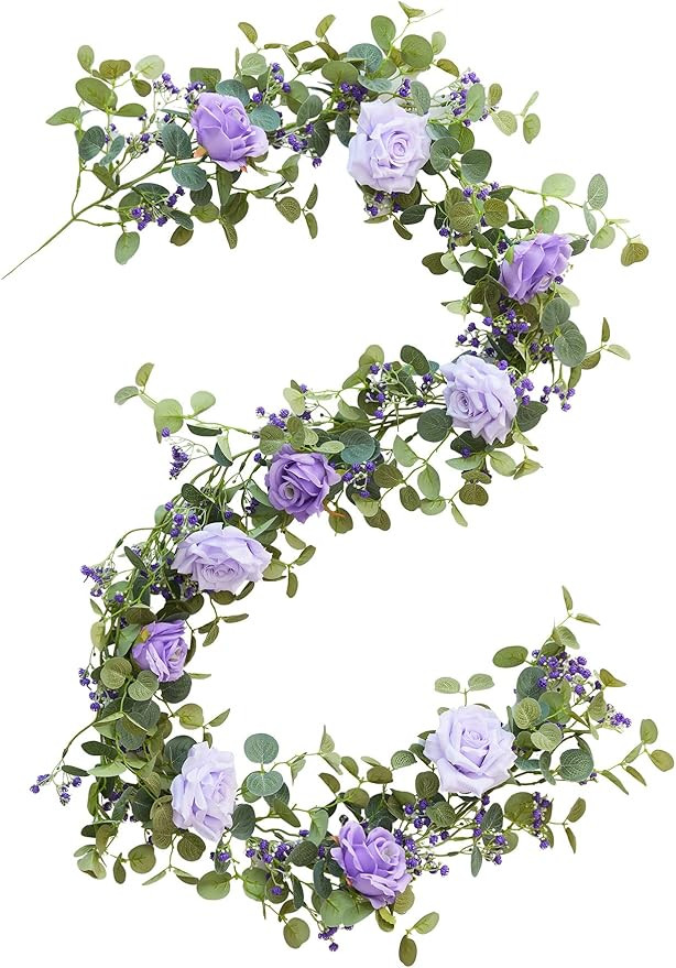 Anna's Whimsy 5.91FT Artificial Eucalyptus Garland with Flowers, Fake Rose Gypsophila Garland, Fa... | Amazon (US)