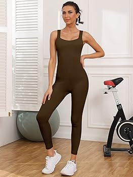 AUTOMET Women's Yoga Ribbed One Piece Tank Tops Rompers Sleeveless Workout Bodysuits Exercise Jum... | Amazon (US)