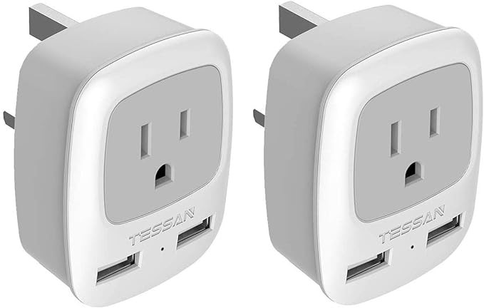 US to UK Ireland Travel Plug Adapter 2 Pack, TESSAN Type G Power Outlet Adaptor with 2 USB for US... | Amazon (US)