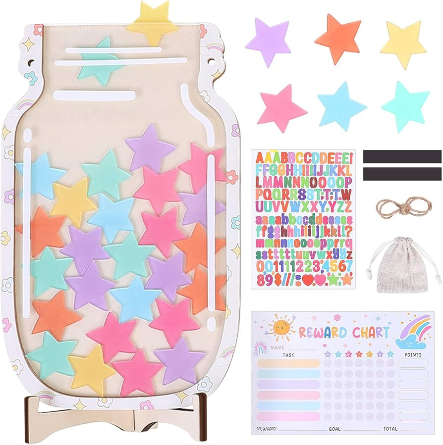Star Jar Reward System, Magnetic Reward Jar with 36 Colorful Star Tokens | Amazon (US)