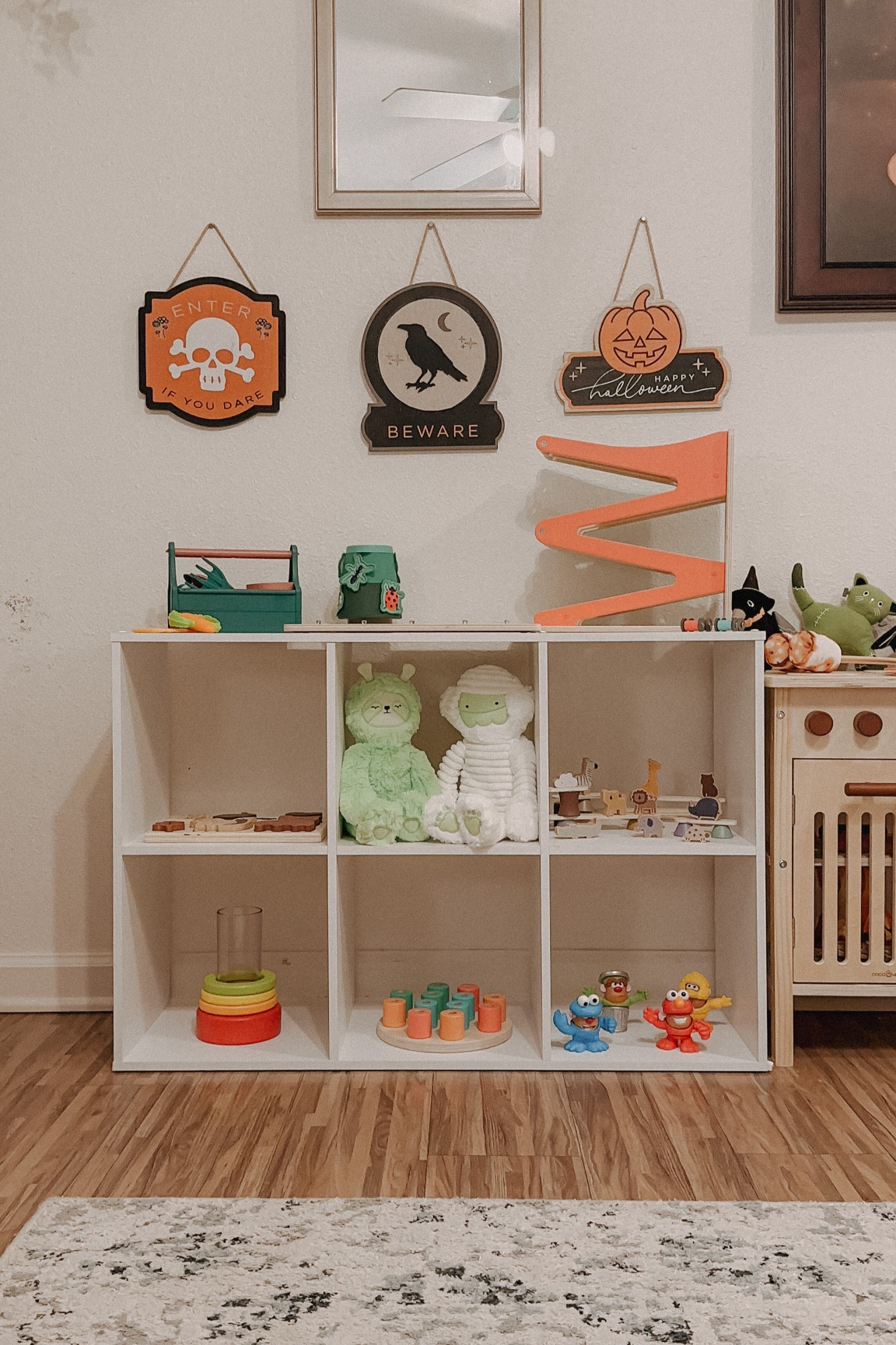20 month old toddler twin boys weekly playroom rotation - main play shelf - fall harvest/trick or treat themed

#LTKkids #LTKHalloween #LTKSeasonal