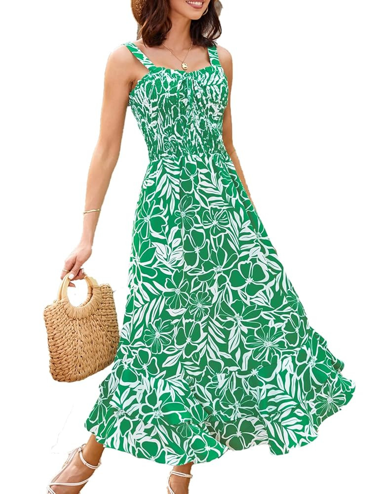GRACE KARIN Women's 2025 Summer Floral Boho Dress Square Neck Strapped Swing A Line Sundress Beac... | Amazon (US)