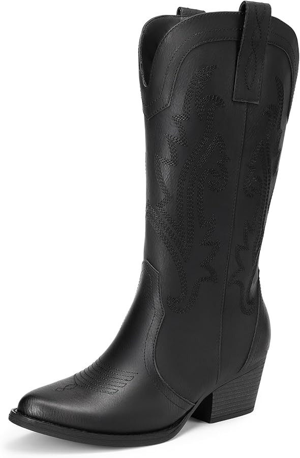 DREAM PAIRS Women's Cowboy Cowgirl Boots Embroidered Pointed Toe Low Heel Western Mid Calf Boot f... | Amazon (US)
