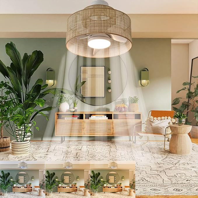 18W LED 21 Inches Dimmable Bamboo Rattan Chandelier Fandelier with Remote Control .Farmhouse 3 Bl... | Amazon (US)