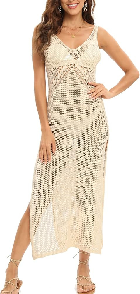 shermie Women's Long Swimsuit Cover Up Crochet Beach Swimwear Cover Ups | Amazon (US)