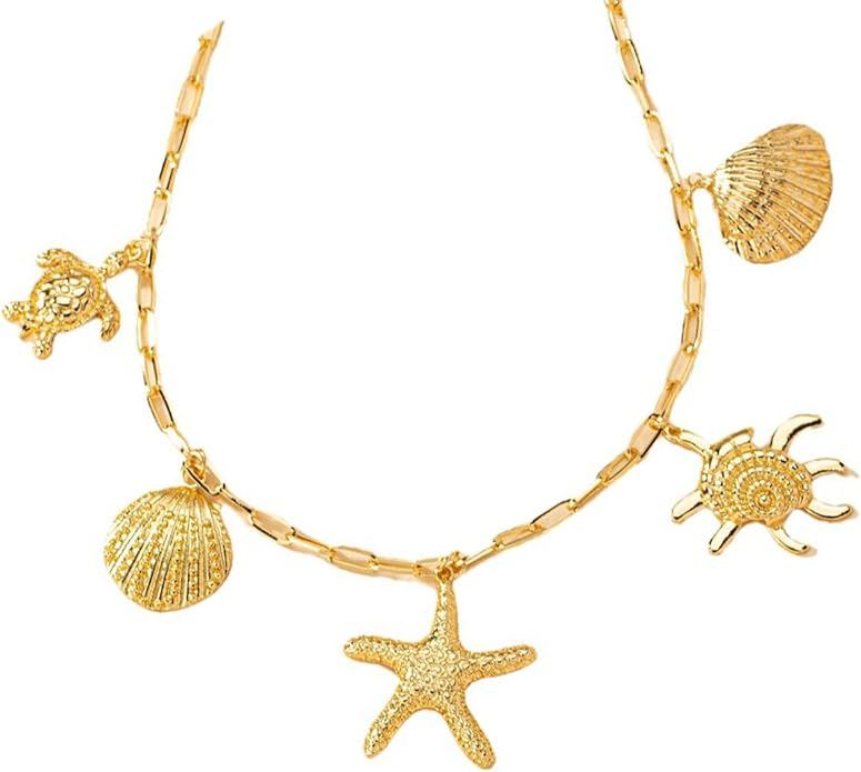 Boho Starfish Shell Necklace for Women SeaShell Pearl Choker Necklace Conch Necklace Hawaiian Sty... | Amazon (US)