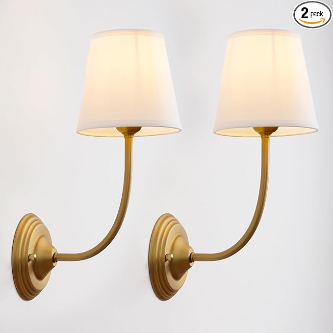Vintage Fabric Wall Sconces Set of 2 with 5.5" Funnel Linen Cloth Shade, E26 Hardwired Indoor Wal... | Amazon (US)
