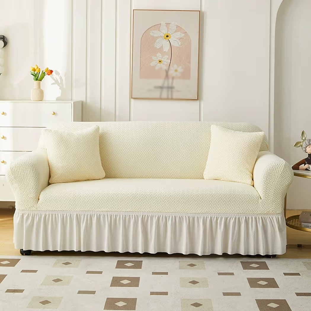 Ruffle Slip Cover for Couch,Universal Sofa Cover Elastic Cover,1-Piece Stretch Chenille Couch Cov... | Amazon (US)