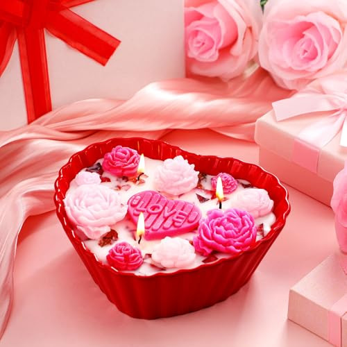 Conelist Large Valentine's Day Heart Candle 6.3" Heart Bowl Candle Rose Candle Valentine's Day Rose Scented Candle Romantic Valentine's Day Gifts for Women Men Girlfriend Boyfriend Table Home Decor | Amazon (US)