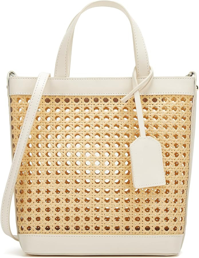 Rattan Tote Bag for Women Straw Beach Bag Crossbody Purse PU Leather Summer Shoulder Bag Cute Boh... | Amazon (US)