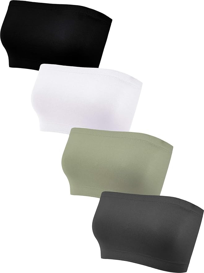 Geyoga 4 Pieces Strapless Bandeau Bra, Seamless Bralettes Stretchy Non-Padded Bandeau Tube Top Br... | Amazon (US)