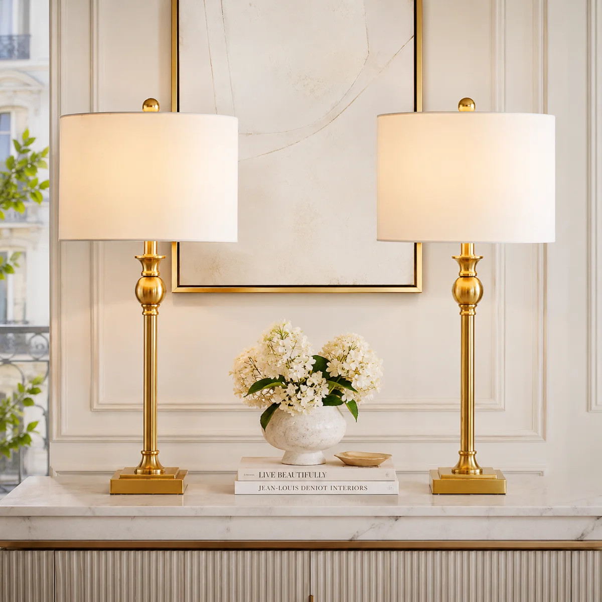 Augrave 28" Modern Polished Brass Metal Table Lamp with USB Port and Empire Shade (Set of 2) | Wayfair North America
