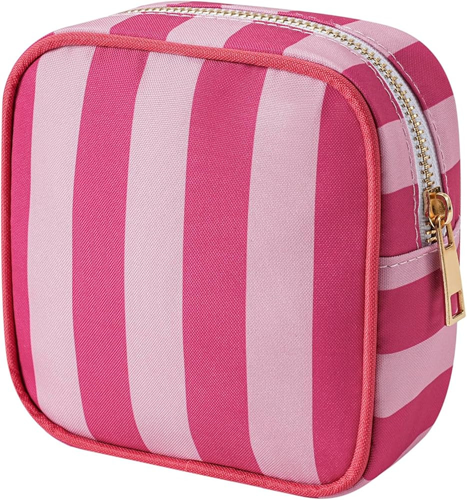 Small Stripe Makeup Bag for Purse, Mini Cosmetics Bag with Zipper, Cute Cosmetic Pouch for Women ... | Amazon (US)