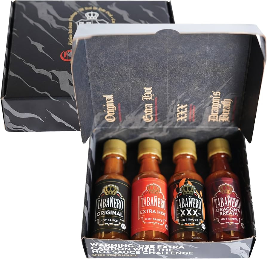 Tabañero Challenge Box, Hot Sauce Gift Set, 4 Pack, Original, Extra, XXX Hot and Dragon's Breath... | Amazon (US)
