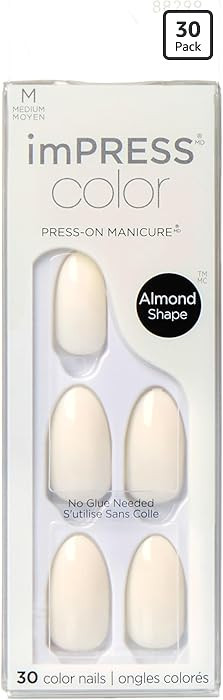 KISS imPRESS Color Press-On Manicure Fake Nails, Ballroom - Short & Square, Solid White, Ready To... | Amazon (US)