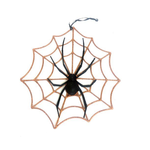 Way To Celebrate Halloween Glitter Spider Web with Spider, 11 inches Wide, black and orange - Wal... | Walmart (US)