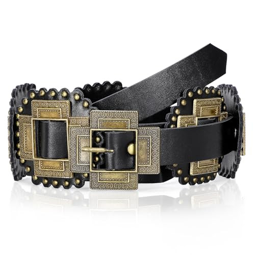 Women Western Concho Belt Leather Cowgirl Wide Boho Belt for Dresses Jeans | Amazon (US)