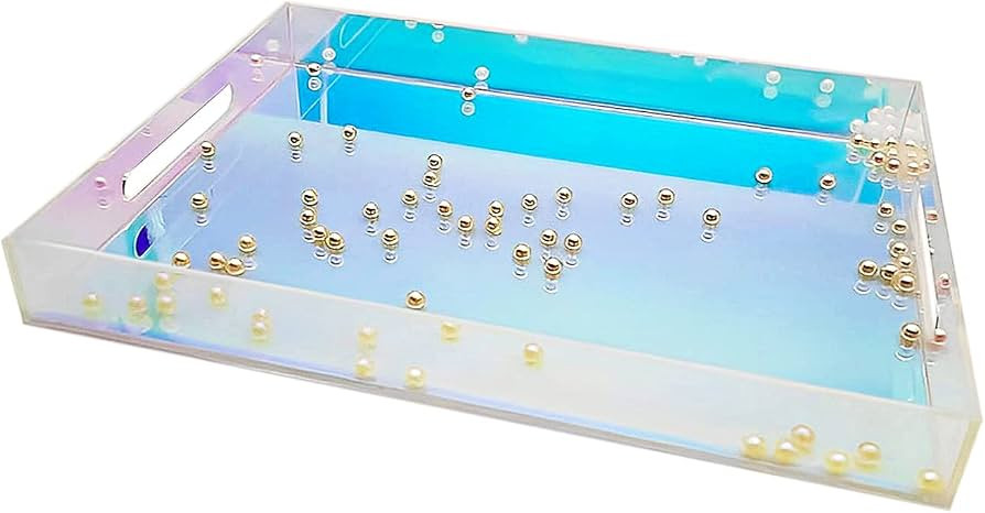 ROYALITA Iridescent Acrylic Tray with Handles, Serving Tray Spill Proof | Amazon (US)