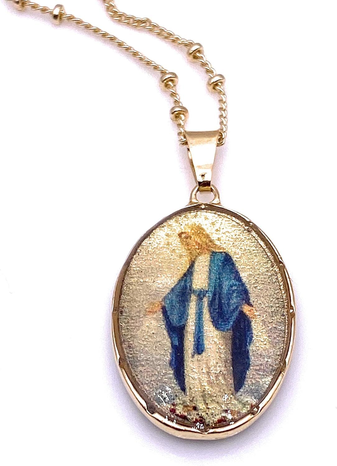 Virgen La Milagrosa Pendant Necklace 18K Gold Plated Chain"18 Inches" Length | Amazon (US)