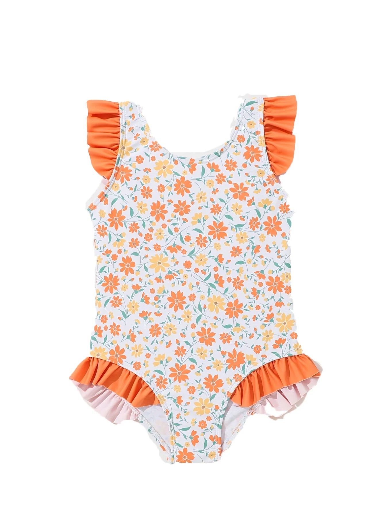 MAMAMI Toddler Baby Girl Swimsuit One Piece Bathing Suit Floral Ruffled Sleeveless Swimwear Beach... | Walmart (US)