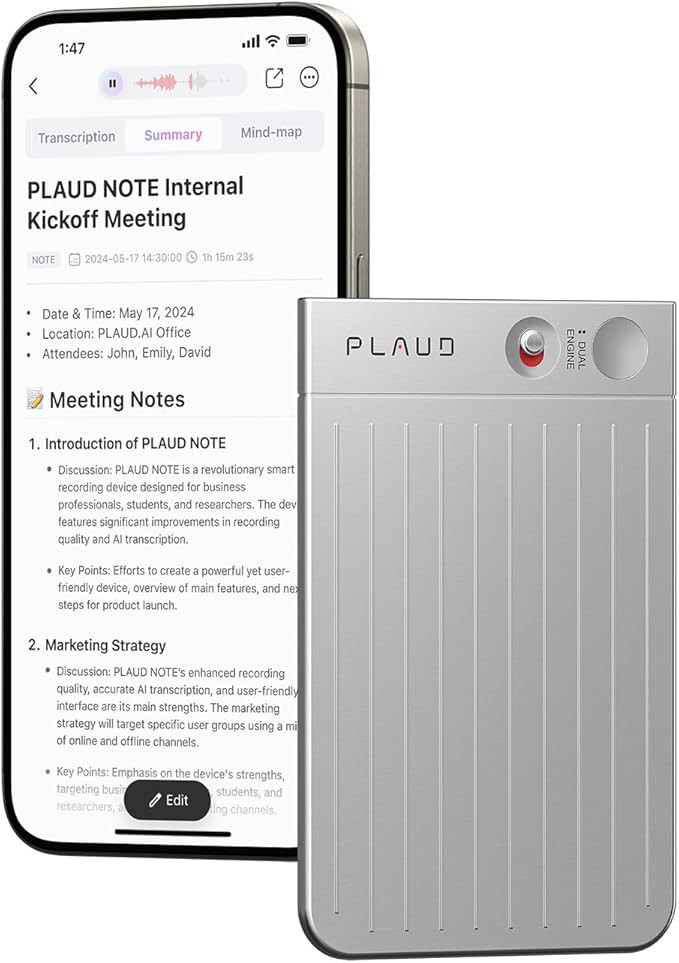 AI Voice Recorder, PLAUD Note Voice Recorder w/Case, App Control, Transcribe & Summarize with AI ... | Amazon (US)