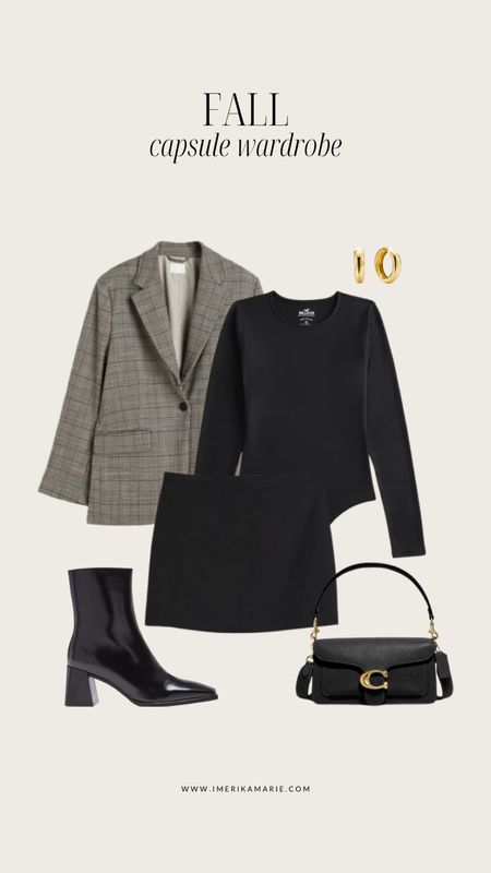 fall capsule wardrobe. bodysuit long sleeve.  mini skirt. Coach tabby purse. blazer. black boots. H&M. jeffrey campbell 

#LTKSeasonal #LTKstyletip #LTKfindsunder100