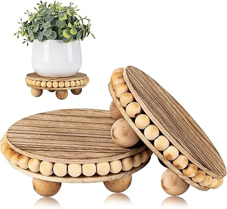 2Pcs Wood Risers for Display Decorative,Round Beaded Riser Distressed for Decor ,Wooden Farmhouse... | Amazon (US)