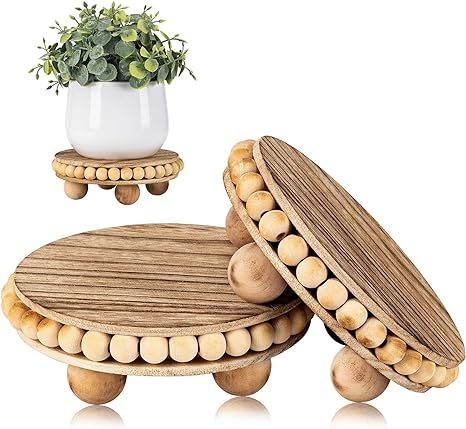 2Pcs Wood Risers for Display Decorative,Round Beaded Riser Distressed for Decor ,Wooden Farmhouse... | Amazon (US)